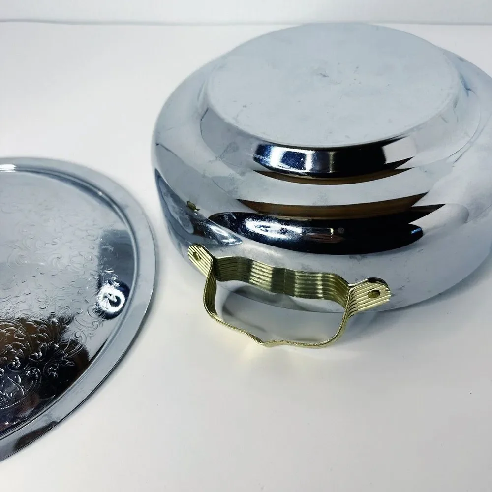 Vintage Nasco Hammered Aluminum Casserole‎ Cover/Carrier with Lid Serving Dish